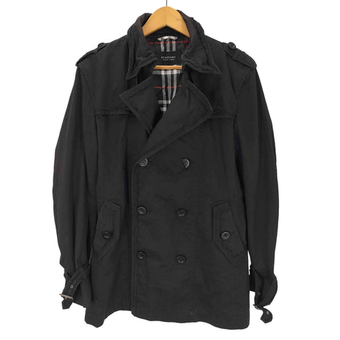 バーバリーブラックレーベル BURBERRY BLACK LABEL Balmacaan Coat 裏地ノバチェック ガンフラップ付き ブラック ダブル バルマカーン ステンカラー コート メンズ import:L