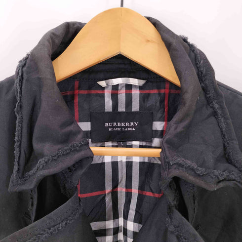 バーバリーブラックレーベル BURBERRY BLACK LABEL Balmacaan Coat 裏地ノバチェック ガンフラップ付き ブラック ダブル バルマカーン ステンカラー コート メンズ import:L