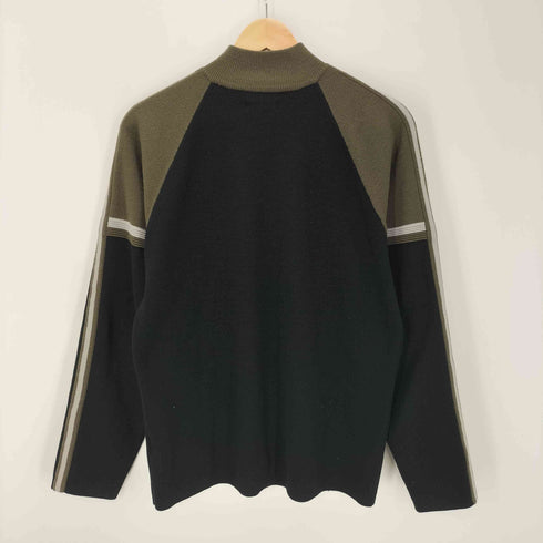 UNIONBAY 90-00S OLD アーム クロス ライン バイカラー スイッチング ハーフジップ アクリル リブ ニット セーター Y2K メンズ import:M