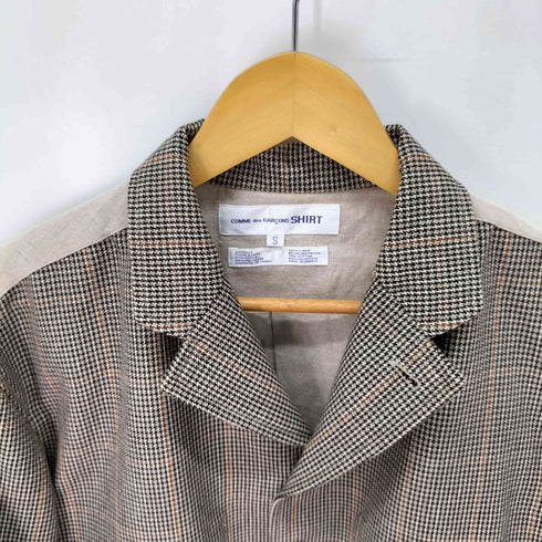 コムデギャルソンシャツ COMME des GARCONS SHIRT フランス製 リネン パネル切替 千鳥格子 4B テーラードジャケット メンズ JPN:S