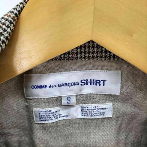 コムデギャルソンシャツ COMME des GARCONS SHIRT フランス製 リネン パネル切替 千鳥格子 4B テーラードジャケット メンズ JPN:S