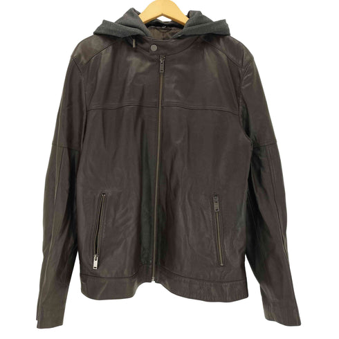 DESA Luigi Siyah Erkek Deri フーデッドシングルライダースジャケット メンズ L