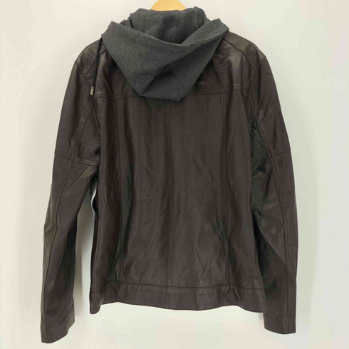 DESA Luigi Siyah Erkek Deri フーデッドシングルライダースジャケット メンズ L
