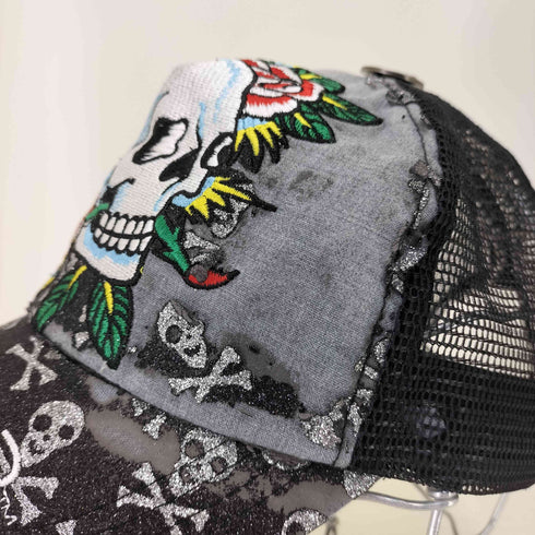 エドハーディー Ed Hardy スカル ラメ メッシュ スナップバック キャップ Y2K メンズ