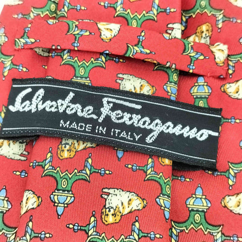 サルヴァトーレフェラガモ Salvatore Ferragamo シルク100% 犬 ネクタイ メンズ