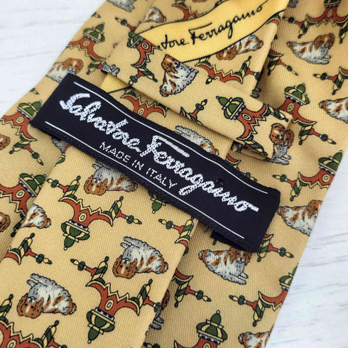 サルヴァトーレフェラガモ Salvatore Ferragamo シルク100% 犬 ネクタイ メンズ