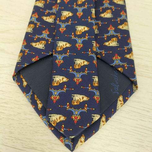 サルヴァトーレフェラガモ Salvatore Ferragamo シルク100% 犬 ネクタイ メンズ