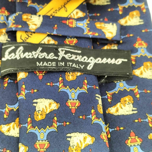 サルヴァトーレフェラガモ Salvatore Ferragamo シルク100% 犬 ネクタイ メンズ