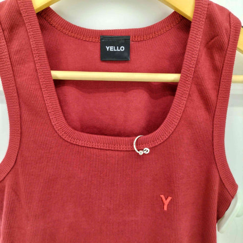 イエロー YELLO 胸元ピアス スクエアネック タンクトップ レディース