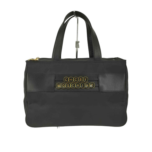 モスキーノ MOSCHINO ゴールドロゴプレート ナイロン ハンドバッグ レディース