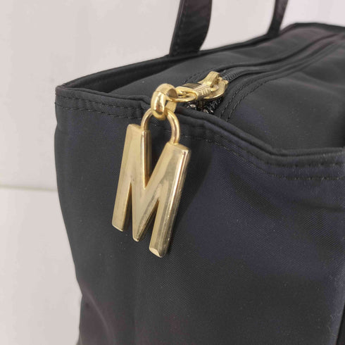 モスキーノ MOSCHINO ゴールドロゴプレート ナイロン ハンドバッグ レディース