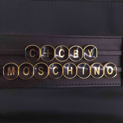 モスキーノ MOSCHINO ゴールドロゴプレート ナイロン ハンドバッグ レディース