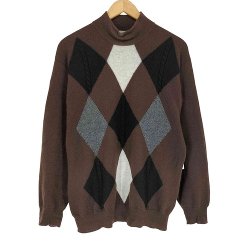 GIANNONE pure cashmere カシミヤ100 アーガイル柄 モックネック ニット レディース M