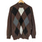 GIANNONE pure cashmere カシミヤ100 アーガイル柄 モックネック ニット レディース M