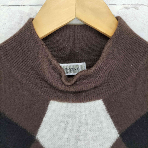 GIANNONE pure cashmere カシミヤ100 アーガイル柄 モックネック ニット レディース M
