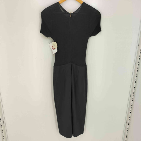 マックスマーラ MAX MARA 異素材切替 Vネック バックジップ リブニット フリル 半袖ワンピース レディース US:6