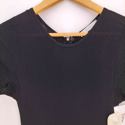マックスマーラ MAX MARA 異素材切替 Vネック バックジップ リブニット フリル 半袖ワンピース レディース US:6