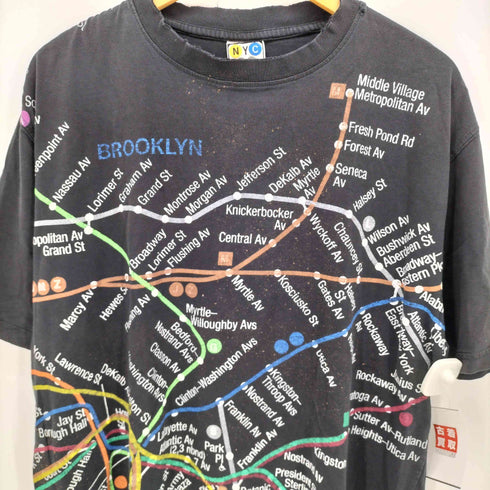 NYC SUBWAY LIN BROOKLYN 地下鉄 路線図 プリント Tシャツ メンズ import:L