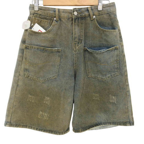 HELITON-LIGHT jeans フロント ポケット ウォッシュ加工 ダメージデザイン デニム ショーツ レディース JPN:XL