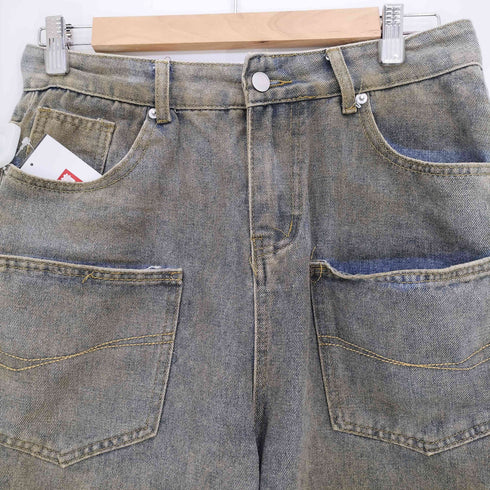 HELITON-LIGHT jeans フロント ポケット ウォッシュ加工 ダメージデザイン デニム ショーツ レディース JPN:XL