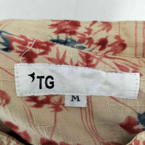 TG 彼岸花 和柄 バンドカラーシャツ メンズ M