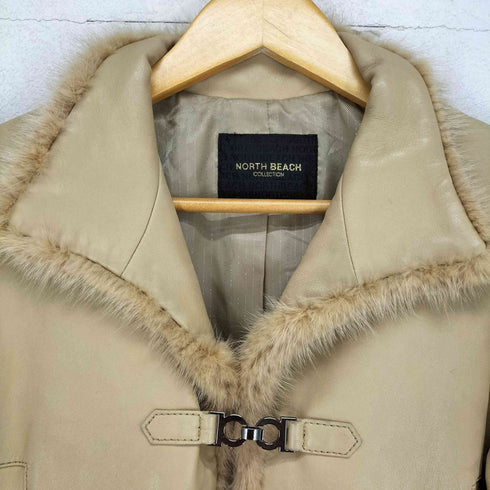 NORTH BEACH lamb leather&mink fur ラムレザー ミンクファー フックボタンレザージャケット レディース M