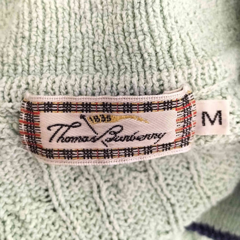 トーマスバーバリー Thomas Burberry シルク シグネチャー貝ボタン ラインデザイン 半袖ニットポロ レディース import:M
