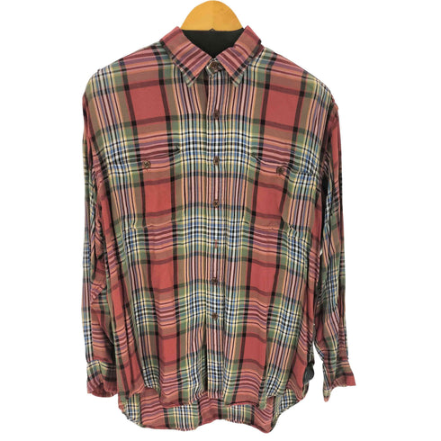 ポロバイラルフローレン Polo by RALPH LAUREN 90S ASHNER レーヨン マドラスチェック長袖シャツ メンズ M