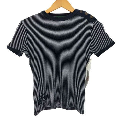 ローレンジーンズカンパニー LAUREN JEANS COMPANY エンブレム刺繍 ショルダーボタン ボーダー 半袖Tシャツ レディース import:XS