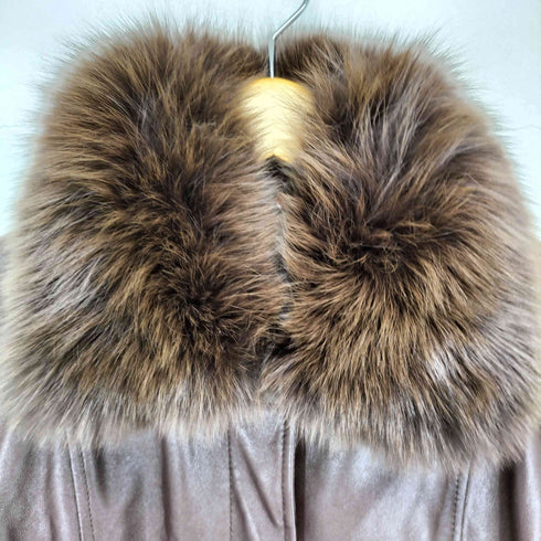 article lamb leather fox fur ラムレザー&フォックスファー 比翼ステンカラーコート レディース 11AR