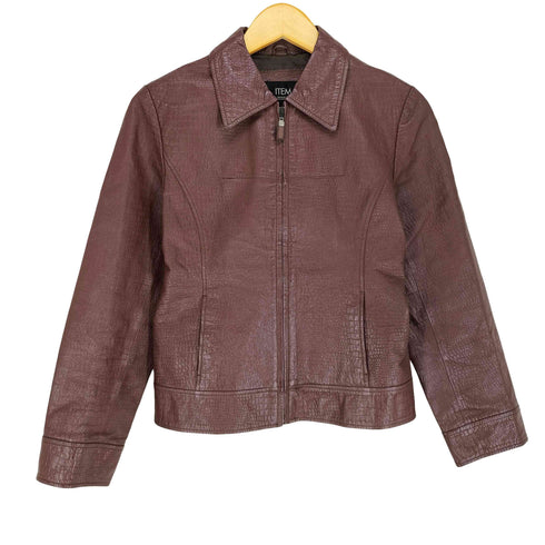 ITEM pig leather ピッグレザー クロコ型押し ジップレザージャケット レディース M