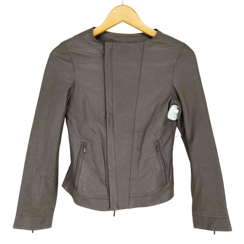 real leather リアルレザーノーカラーダブルライダースジャケット レディース