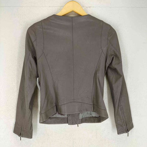 real leather リアルレザーノーカラーダブルライダースジャケット レディース