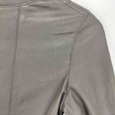 real leather リアルレザーノーカラーダブルライダースジャケット レディース