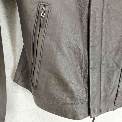 real leather リアルレザーノーカラーダブルライダースジャケット レディース
