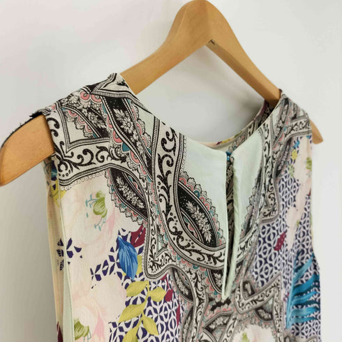 エトロ ETRO イタリア製 シルク100 総柄 ノースリーブ レディース import:M