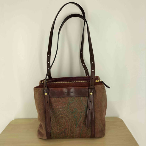 エトロ ETRO イタリア製 スウェードレザー 切替 ペイズリー ハンドバッグ レディース
