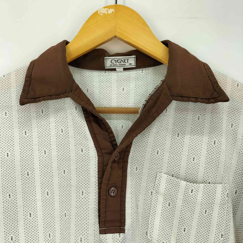 CYGNET 襟パイピング 総柄 半袖 シャツ メンズ import:M