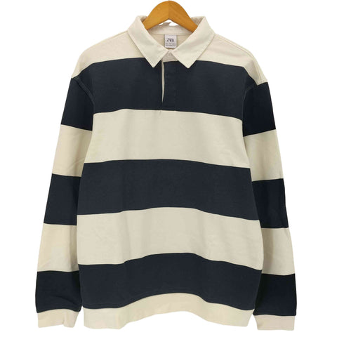 ザラ ZARA CONTRAST COLLAR POLO SWEATSHIRT ボーダー スウェットシャツ メンズ import:L