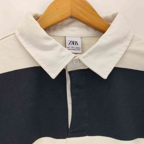 ザラ ZARA CONTRAST COLLAR POLO SWEATSHIRT ボーダー スウェットシャツ メンズ import:L