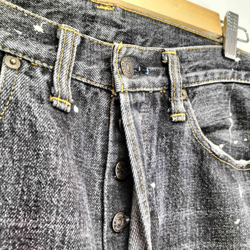 ドゥニーム Denime ペンキ加工 ボタンフライブラックデニムパンツ メンズ 34