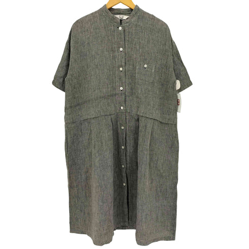 コットンハウスアヤ Cotton House Aya yesterday cross リネン カスリ生地 スタンドカラー半袖 シャツ レディース JPN:M