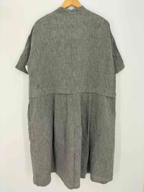 コットンハウスアヤ Cotton House Aya yesterday cross リネン カスリ生地 スタンドカラー半袖 シャツ レディース JPN:M