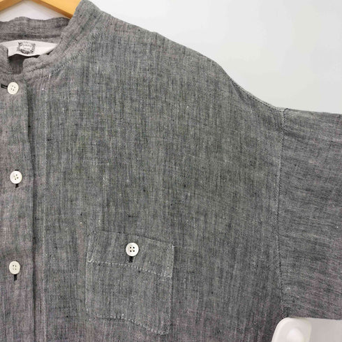 コットンハウスアヤ Cotton House Aya yesterday cross リネン カスリ生地 スタンドカラー半袖 シャツ レディース JPN:M