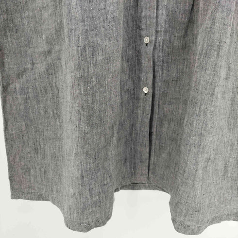 コットンハウスアヤ Cotton House Aya yesterday cross リネン カスリ生地 スタンドカラー半袖 シャツ レディース JPN:M
