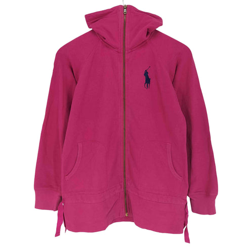 ラルフローレン RALPH LAUREN ナンバリング&ビッグポニー刺繍 サイドリボン ハイネックジップコットンジャケット Y2K レディース import:L