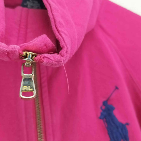 ラルフローレン RALPH LAUREN ナンバリング&ビッグポニー刺繍 サイドリボン ハイネックジップコットンジャケット Y2K レディース import:L