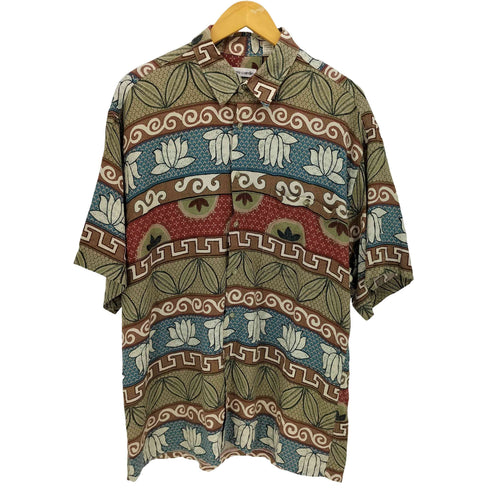 ピエールカルダン pierre cardin 90s 総柄 マルチボーダー レーヨン 半袖 シャツ メンズ import:L