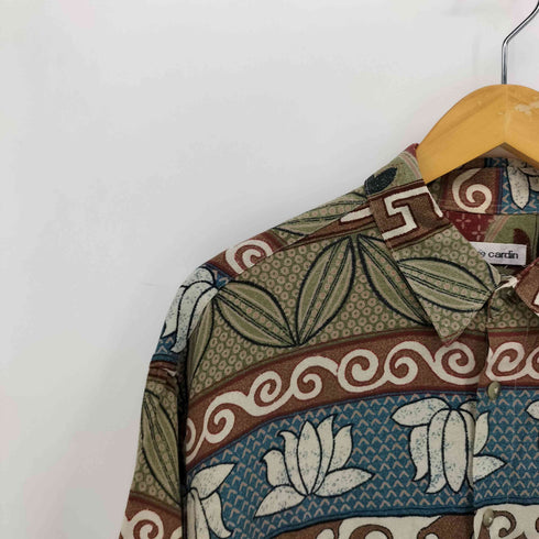 ピエールカルダン pierre cardin 90s 総柄 マルチボーダー レーヨン 半袖 シャツ メンズ import:L