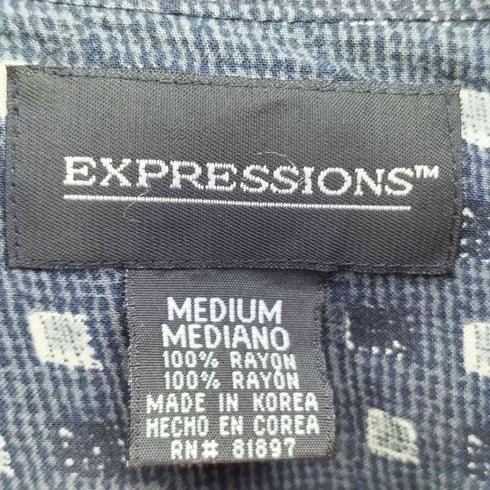 エクスプレッションズ EXPRESSIONS 幾何学模様 レーヨン フロントポケット 長袖 バンドカラー シャツ メンズ JPN:M